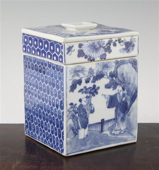 A Chinese blue and white square food container, Xuande mark, late 19th / early 20th century, 16.5cm